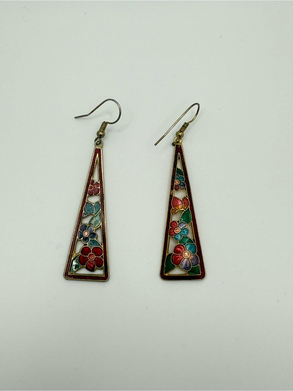 Handcrafted Floral Cloisonné Drop Earrings - Multicolor